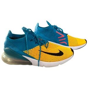 Nike Air Max 270 Flyknit Blue Yellow Men's‎ Sz 10 Activewear Running a01023-800